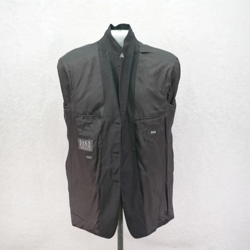 Boss Hugo Boss Super 100s Wool Gray Striped‎ 3 Button Blazer / Suit Jacket 40R